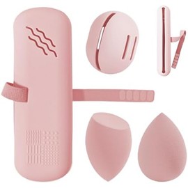 Porta Brochas de Maquillaje, Cosmetiquera de Viaje. con 2 Esponja Maquillaje y Soporte Silicona Portátil y Lavable, Estuche impermeable Ideal para Proteger pinceles y esponjas de maquillaje (Rosa)