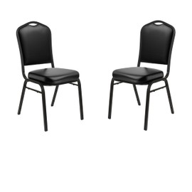 OEF Furnishings Vinyl Padded Stackable Banquet Chair, Black Vinyl Upholstery, Durable Steel Frame, H-Brace Support, Built-in Handle, Pack of 2