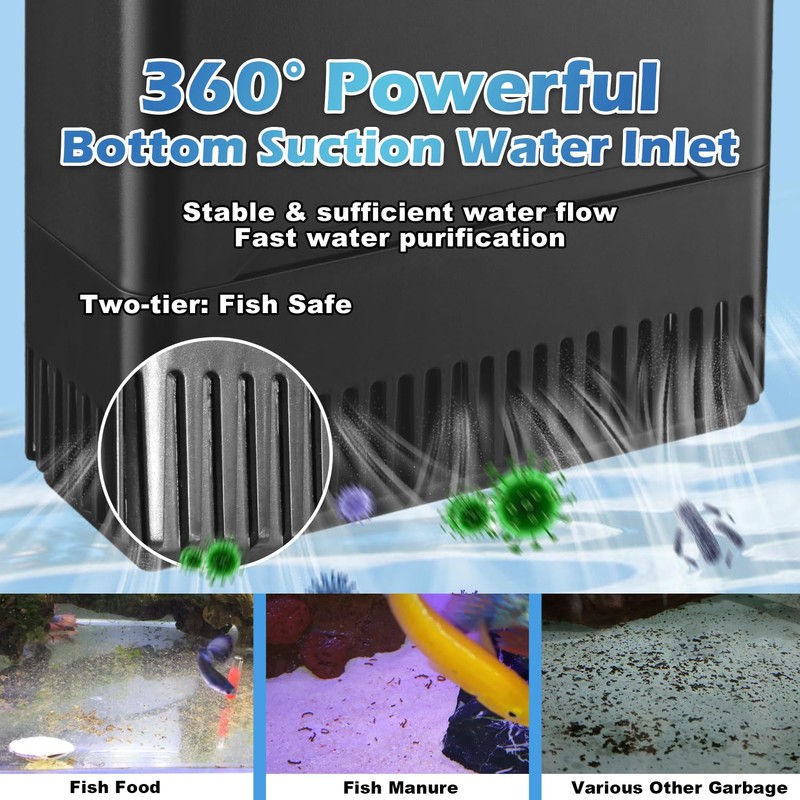 290GPH Turtle Tank Filter for 40-85 Gallon, Turtle Filter Low