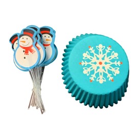 Clear Above Set of 288 Christmas Holiday Themed Cupcake Kits Wrappers Liners of (144) - 2" Baking Cups and (144) - 3" Picks Gingerbread Man Santa Penguin Reindeer Snowman Snowflake