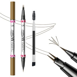 Eyebrow Pencils for Women, 2-in-1 Dual-Ended Microblading Eyebrow Pencil Waterproof with 2 Fork Tip and Spoolie Brush for Hair-Like Natural Brows Eyebrow pen, Non-Dry, Last All-Day (Black Brown)