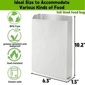 LEGUMMY Foil Sandwich Bags, Aluminum Hamburger Wrappers, 4 LB Insulated Hot Dog Bag Burger Wrap Sleeves, Greaseproof Kraft Paper Foil Lined Food Bags for Fast Food, Food Truck, 100 Pack, White