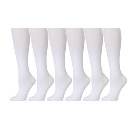 Yacht & Smith 6 Pairs of Women's Cotton Knee High Socks, Solid Colors Stylish Boot Sock, White