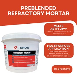 Tenon Refractory Mortar - High Temperature Mix for Fireplaces, Fire Pits, Chimneys, Parging, Brick, Clay, and More, White in Color, High Heat Resistance, Up to 2550°F (1, 10 Pounds)