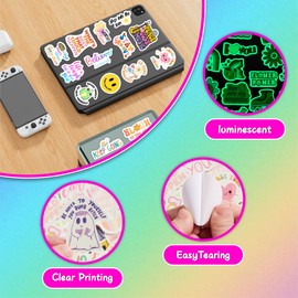 52 Pcs Glow in The Dark Inspirational Quotes Water Bottle Stickers for Kids, Colorful Motivational Vinyl Waterproof Laptop Decals, Keyboard Mug Luggage Guitar Positive Quotes Decorative Sticker