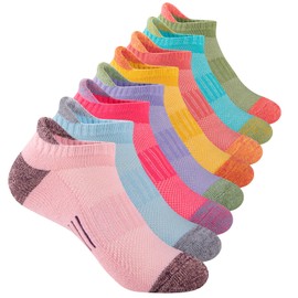 Comfoex Girls Socks Ankle Running Socks For Kids 4-6 6-8 8-10 Years Old Short Socks With Cushioned Sole 8 Pairs
