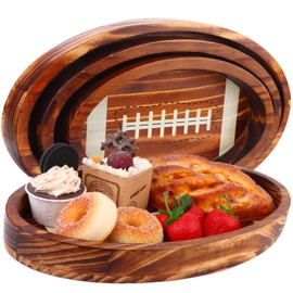 3Pcs 15" 13" 11" Football Serving Trays Football Shaped Wooden Serving Tray Oval Wood Platter Wooden Serving Platter Oval Charcuterie Plate Board Wood Cheese Plate Fruit Wood Tray for Game Party Decor