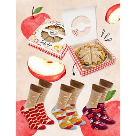 Rainbow Socks - Women's Men's Funny Apple Pie Socks Gift 3 Pairs, 3 x apple pie