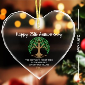 25th Years of Wedding Gift for Couple,25th Anniversary Crystal Hanging Ornament,Engagement Gifts for Couple Her Him Wife Husband,Happy 25th Anniversary Valentine's Day Ornament