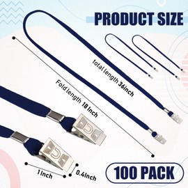 Patelai 100 Pack Double Clip Lanyards Bulk Face Mask Lanyards Twist Free 2 Hook Design Adjustable ID Badges Neck Straps for Conferences Office School Class Card Keychain (Navy Blue)