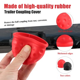 TYSM-CC 4 Pieces Towing Hitch Cover 50 mm Eco Rubber - Spherical Protective Caps with Anti-Scratch Design, Waterproof and Corrosion Resistant for SUV, Caravan, Truck (Black/Red)