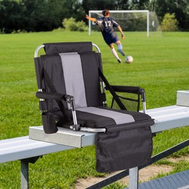 HIGH POINT SPORTS Foldable Stadium Seats for Bleachers with Back Support, Bleacher Seats Chairs with Back and Cushion, Portable Folding Stadium Chairs with Armrest and Cup Holder, Black-Grey