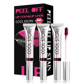 HOPHAT 3PCS Peel Off Lip Stain Lip Tint Set, Matte Lipstick & Lip Liner, Waterproof Long Lasting Peel Off Lip Gloss, Lip Liner Lip Makeup Kit (Colour, Set A)