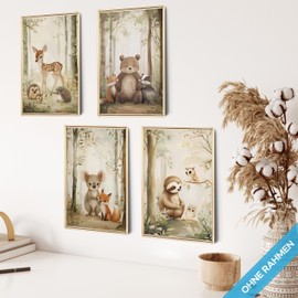 mojoliving Pictures for Children's Room, Boys, Baby Room Poster Set, Wall Pictures, Nursery Girls, Baby Room Decoration Pictures for Baby Room Decoration (Forest Animals)