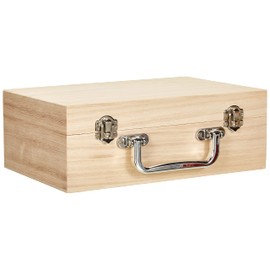 RAYHER Hobby 6158000 Wooden Case 25 x 16 x 9 cm Metal Effect Handle Metal Hinges Craft Case Wooden Case without Inner Dividers