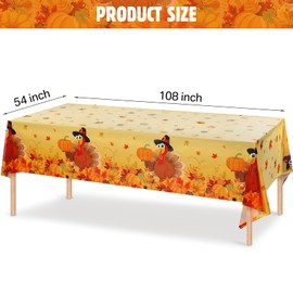 Tudomro 3 Pieces Thanksgiving Tablecloths Fall Leaf Tablecovers Turkey Tablecloth Autumn Pumpkin Maple Leaves Table Covers for Thanksgiving Harvest Party Table Decors, 54 x 108 Inches
