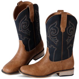 RLW Kids Cowboy Boots for Boys Girls Western Square Toe Youth Cowgirl Boots for Toddler Little & Big Kid, Black 7 Big Kid