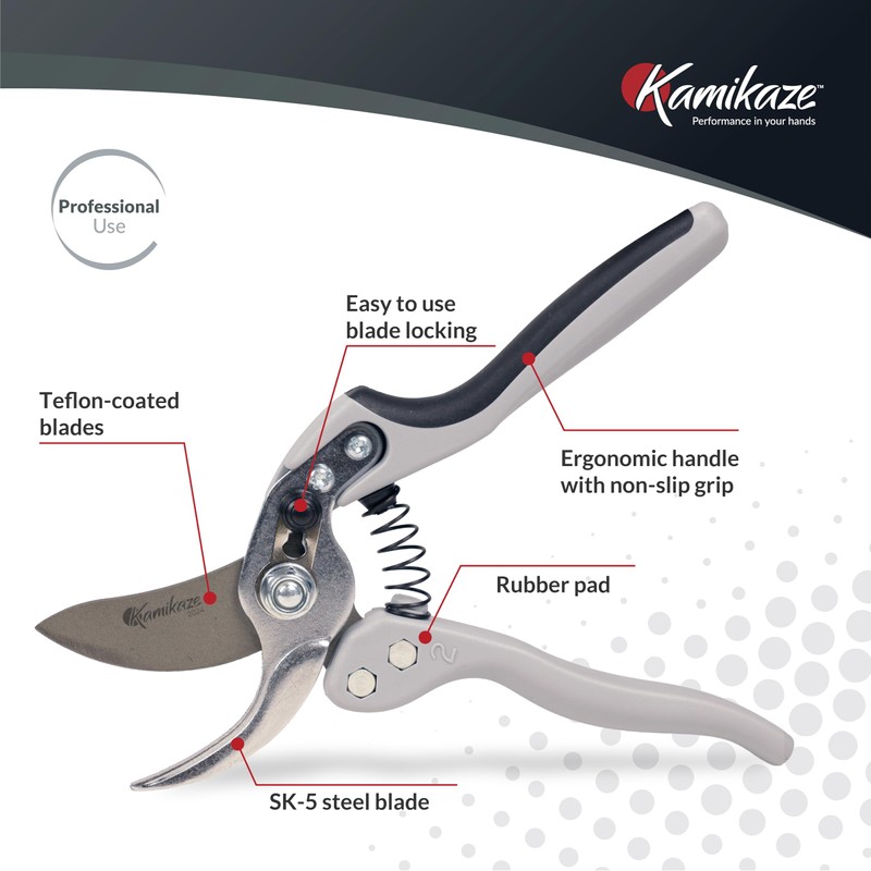 Kamikaze Pruning Shears, Professional Heavy Duty Handheld Clippers with Japanese