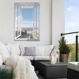 REINDERS Garden Decoration, Window to the North Sea, Garden, Pictures, Wall Decoration, Room Decor, Canvas, Blue, 120 x 80 cm