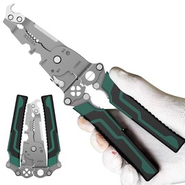 Pinzas Pelacables 12 en 1 Profesional (16-8 AWG), Pinzas Electricista Multifuncionales de Acero CR-V, Herramienta Plegable para Cortar, Crimpar y Pela