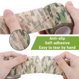 Treaful Grass Camo Wrap Tape, 6 Roll Adherent Protective Bandage for Outdoor Camping, 2in x 14.8ft Strip for Sticks Ball Camera Flashlight Bicycle