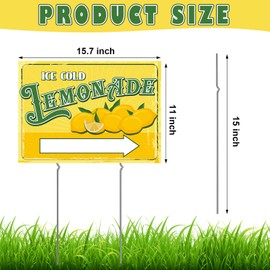 Colingmill 3 Sets 12" x 16" Summer Lemonade Yard Sign and Stake Double Sided Corrugated Plastic Lemonade Arrow Sign Lemonade Stand Supplies Decorations for Outdoor Yard Advertise (Classic Style)