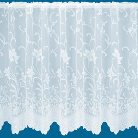 Summer Floral Trailing Leaf Pattern Net Curtains In White - Sold By The Metre (Drop: 122cm (48"))