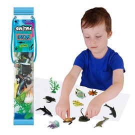 Cubitube - Ocean from Deluxebase. 11 Piece Small Sea Life Figurines and Play Accessories Collection. Reusable Plastic Storage Tube of Ocean Animal Toys Mini replicas.