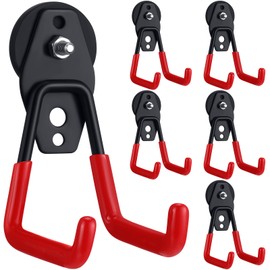 Landhoow 6 Pcs Large Magnetic Hooks Heavy Duty Garage Magnet Hooks Strong Storage Utility Magnetic Hangers with Anti Slip Rubber Coating for Indoor and Outdoor Hanging (Red)