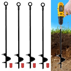 18" Ground Anchors Kit 4pcs, 3" Helix Diameter Earth Ground Anchor, Heavy Duty Shed Anchor Hook for Camping Tent, Canopies, Car Ports, Sheds, Swing Sets, Securing Animals, Black
