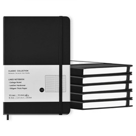 Coopay 6 Pack A5 Journal Notebooks Bulk, 160 Pages, 100GSM Thick Paper, 8.3 x 5.5 inch Hardcover Lined Leather Journals for Writing Office School Business,Bulk Notebook for Work Men Women (Black)