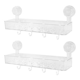 AwObEpl 2 Pack Suction Cup Shower Caddy Clear Waterproof Shower Shelf with Hooks and Drainage Holes No Drilling Shower Organizer for Bathroom Dorm Kitchen