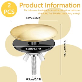BangBoom 2PCS Kitchen Sink Hole Cover Stainless Steel Faucet Hole Covers 2 Inch Sink Sprayer Hole Cap Sink Tap Hole Plate Stopper Cover Blanking Metal Plug (Gold)
