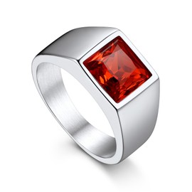 Bandmax Stainless Steel Biker Rings Size 13 Red Cubic Zirconia Ring Ruby Stone Signet Ring Statement Ring Band Ring for Men Grandpa Father Son