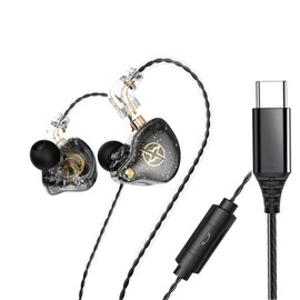 FEDAI DX2 In-Ear Monitor Earphones, Superior Sound Wired Earbuds with Dynamic Dual Driver, Professional Sound Isolating Earphones for Singers/Drummers/Musicians with C Pin Connector (Black, Type C