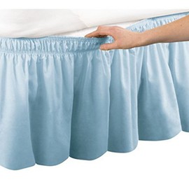 Pleated Three Sides Fabrics Wrap Around Style Egyptian Cotton Elastic 15 inch Drop Dust Bed Skirt for Twin/Full,Queen,King Size Beds(King, Sky Blue)