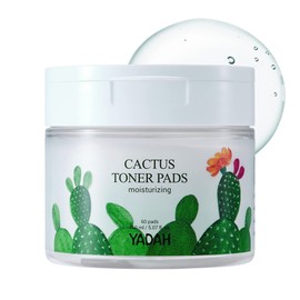 Yadah Almohadillas de tóner para cactus, 5.07 onzas líquidas, 60 unidades, exfoliante de limpieza facial sin crueldad, toallitas de tratamiento hidratante para poros claros, acné, piel sensible y seca