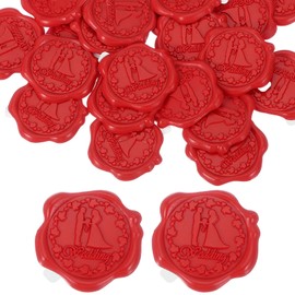 uxcell 24pcs Wax Seal Stickers, Self Adhesive Envelope Seal Stickers with Wedding Pattern for Wedding Party Invitations, Envelope, Gift Wrapping, Red