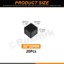 Rustark 20Pcs 30mm x 30mm Black Square Rubber Furniture Leg Caps Assortment Kit Anti-Slip Rubber Chair Leg Caps Furniture Floor Protectors Chair Leg Foot Cover Feet Pads for Chair Table Sofa