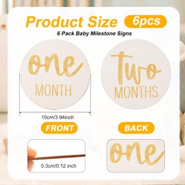 6pcs Wooden Baby Monthly Milestone Cards, 1-12 Months Double-Sided Baby Months Signs Baby Growth Cards Monthly Discs Baby Monthly Markers for Baby Photo Props Recording Baby's Growth