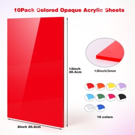 Adrattnay Acrylic Sheets 1/8 Thick, 10Pcs 8 x 12in Colored Acrylic Sheets 3 mm for Laser Cutting, Opaque Acrylic Sheets Acrylic Panel with Protective Paper for Laser Engraving Material DIY Crafts