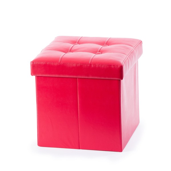 Guidecraft Kids Storage Ottoman - Red Foot Stool and Toy Box with Removable Top Cushion for Playroom and Bedroom - Children's Furniture