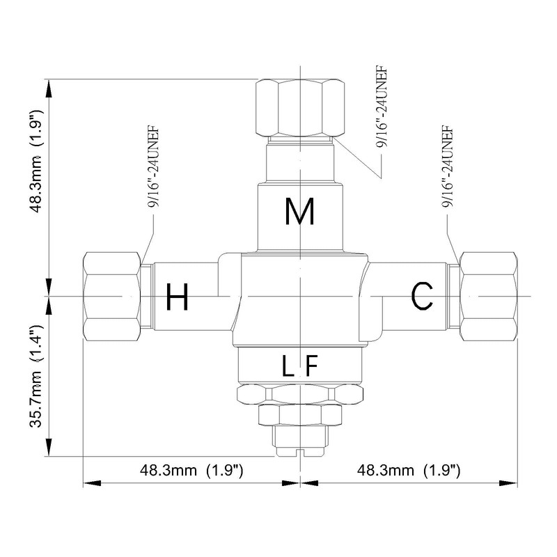 H.C. BT-T39LF-38 Under Counter Thermostatic Mixing Valve, 3/8 inches, Brass