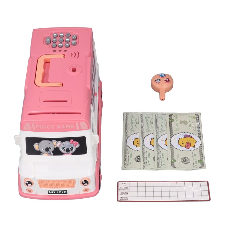 Kids Money Bank Bus Shaped Password Remote Control Unlock Music