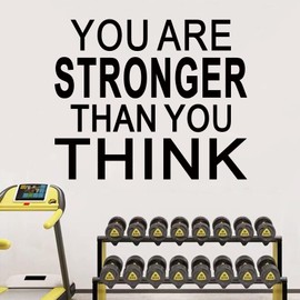 AnFigure Inspirational Gym Wall Decals Fitness Motivational Quotes Wall Stickers Sports Weight Workout Art Vinyl Home Decor You are Stronger Than You Think 18"X15"