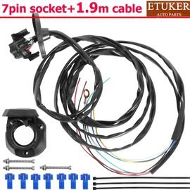 ETUKER 7-Pin Pre-Wired Towing Hitch Socket, Trailer Socket with 1.9 m Cable, 7-Core (7 HP)