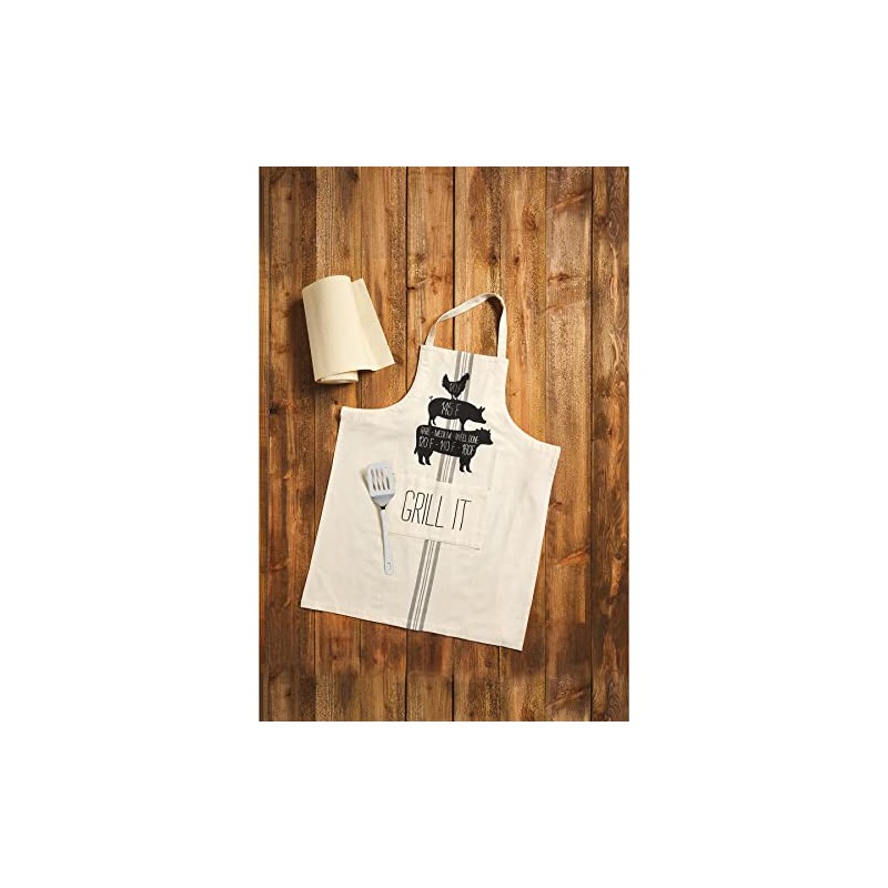 Mud Pie 34" x 27" 12" Spatula, Apron Set, CREAM