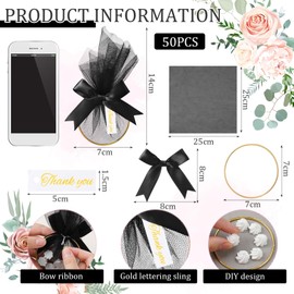 CPEGHDVM 50Pcs Organza Gift Bags, White Wedding Favor Bags, Thank You Gift Bags with Bow, Jewelry Pouches with Drawstring for Wedding Valentine Baby Shower, 5.9 * 2.7in (Black)