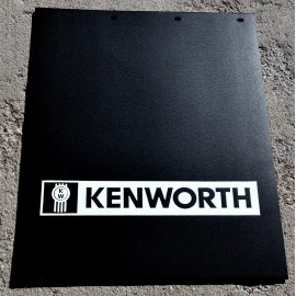 Hana Truck Sport (HTS) Mud Flaps for Kenworth 24" x 30" Black White Logo Rubber Rib Back MKW-2430 Pair