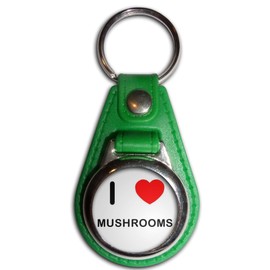 BadgeBeast.co.uk I Love Mushrooms - Green Plastic Medallion Key Ring